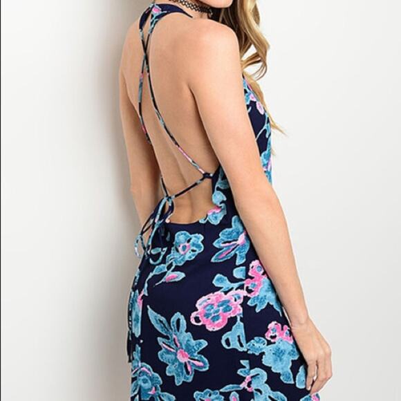 Floral Navy Dress Halter - Picture 4 of 6